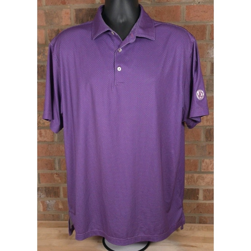 Peter Millar Summer Comfort Golf Polo Shirt Purple Geometric Print Size Large